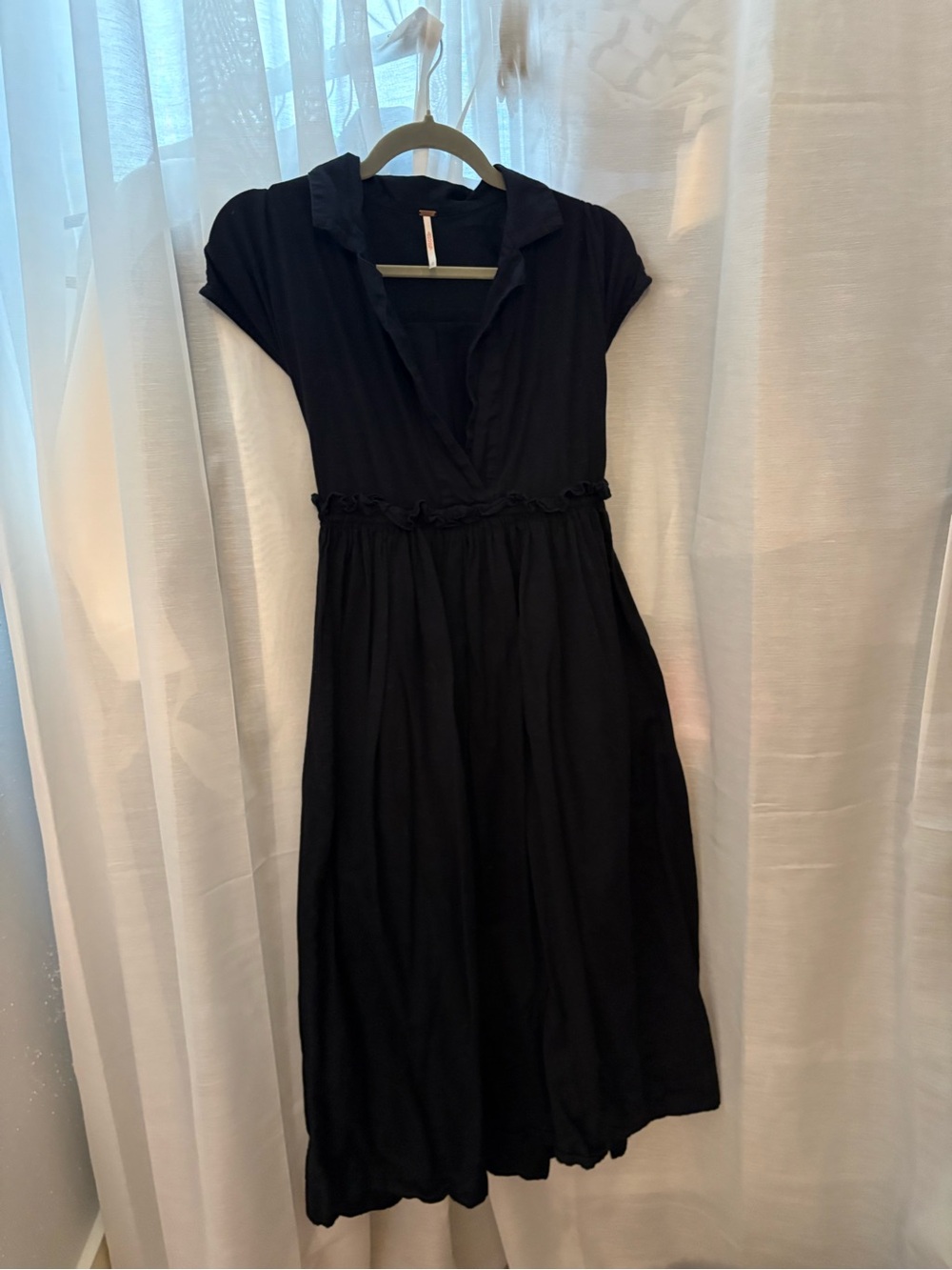 Free People Black Collared V-Neck Midi Dress